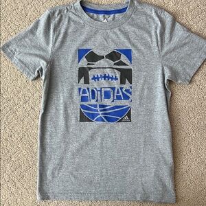 Adidas Kids Gray Tee with Blue Graphic